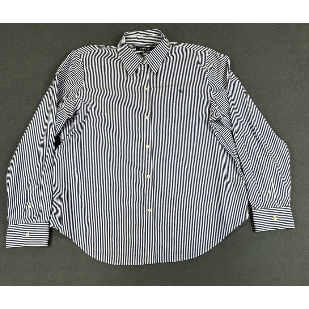 Lauren Ralph Lauren Shirt Womens XL Blue Striped 100% Cotton Officecore Academia